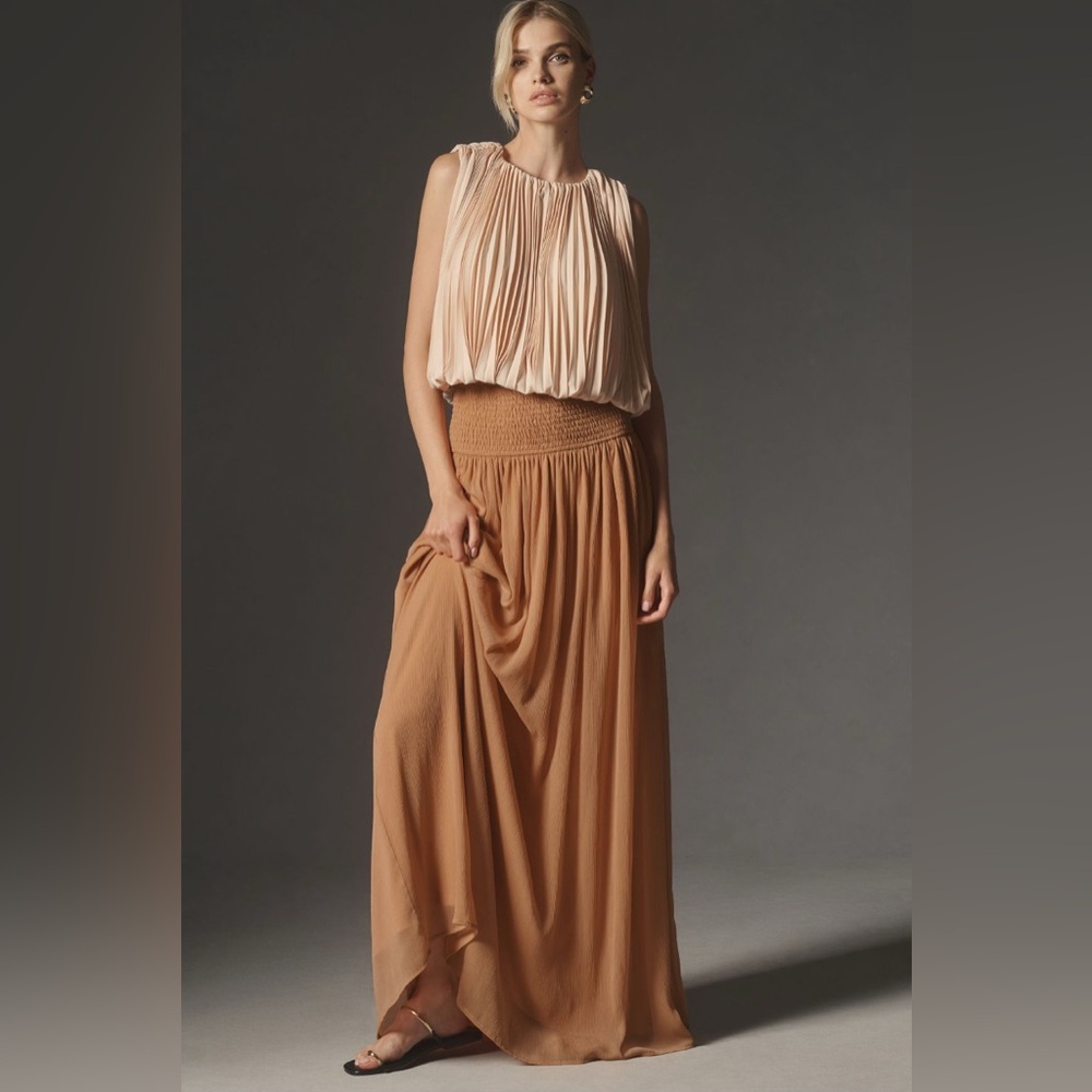 ✨ Anthropologie Smocked Sheer Maxi Skirt Sz 2X - Picture 5 of 13